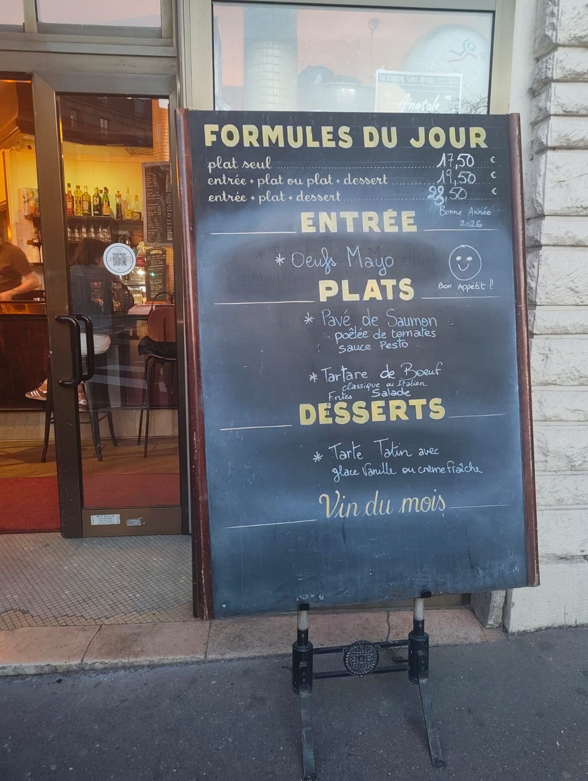 The menu at a typical Parisian cafe. It is not very hard to understand.